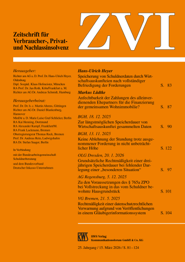  Zeitschrift für Verbraucher-, Privat- und Nachlassinsolvenz (ZVI)